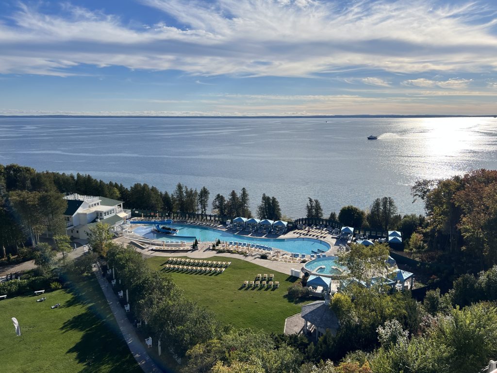 Aerial view of the Grand Hotel's swimming pool